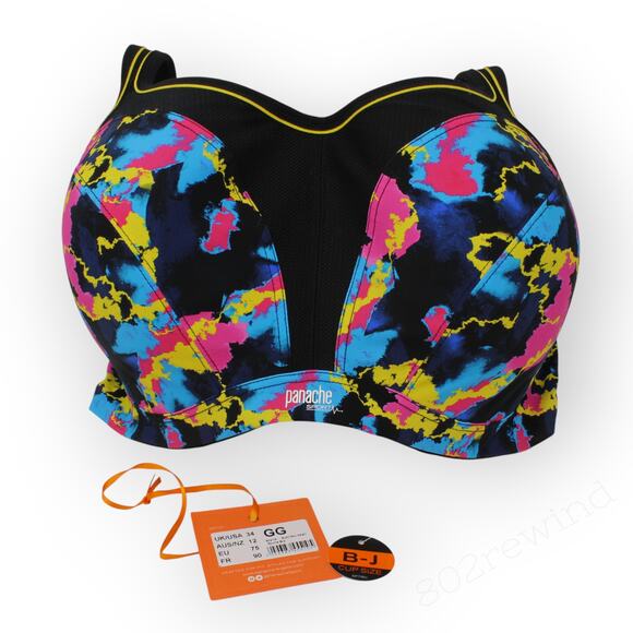 UK 34GG Panache SportsBra 5021A Underwire HighImpact Convertible ElectricPrint - Picture 2 of 7